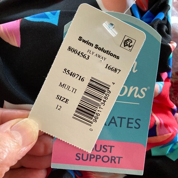 Swim Solutions Tankini Womens 12, Black Floral Sweetheart Twist Bathing Swim Top - Picture 5 of 11